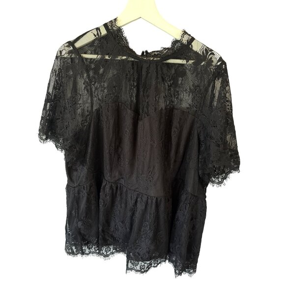 Torrid Black Lace Peplum Top Size 3 Sheer Overlay Short Sleeve Witchy Whimsygoth - Picture 2 of 7